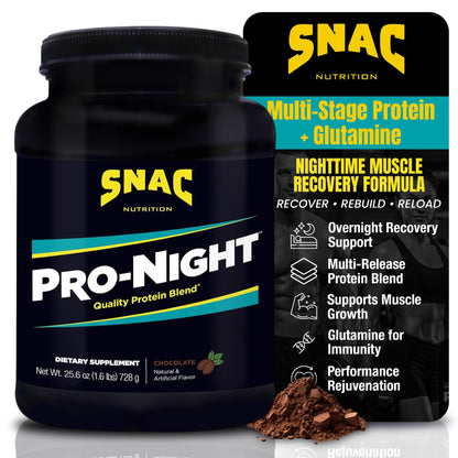 SNAC Pro-Night Protein Powder Blend - Quality Protein Powder for Men and Women, Nighttime Recovery, High Protein Supplement, Supports Muscle Repair, 26g Protein per Serving, Chocolate Flavor, 1.6 lbs - dailyvitalstore