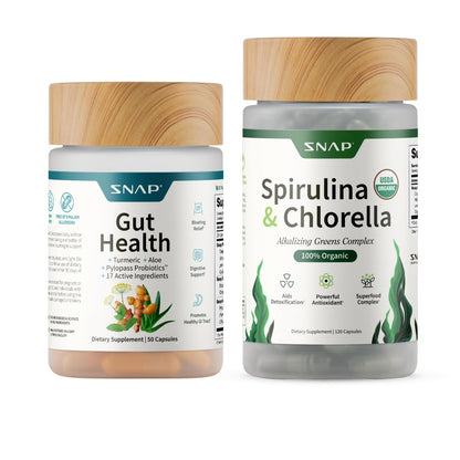 Snap Supplements Gut Health Lipase Supplement & Organic Spirulina Chlorella Bundle–Probiotic + Greens–Supports Digestion, Detox, Energy & Immune Health, 50 - dailyvitalstore
