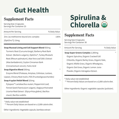 Snap Supplements Gut Health Lipase Supplement & Organic Spirulina Chlorella Bundle–Probiotic + Greens–Supports Digestion, Detox, Energy & Immune Health, 50 - dailyvitalstore
