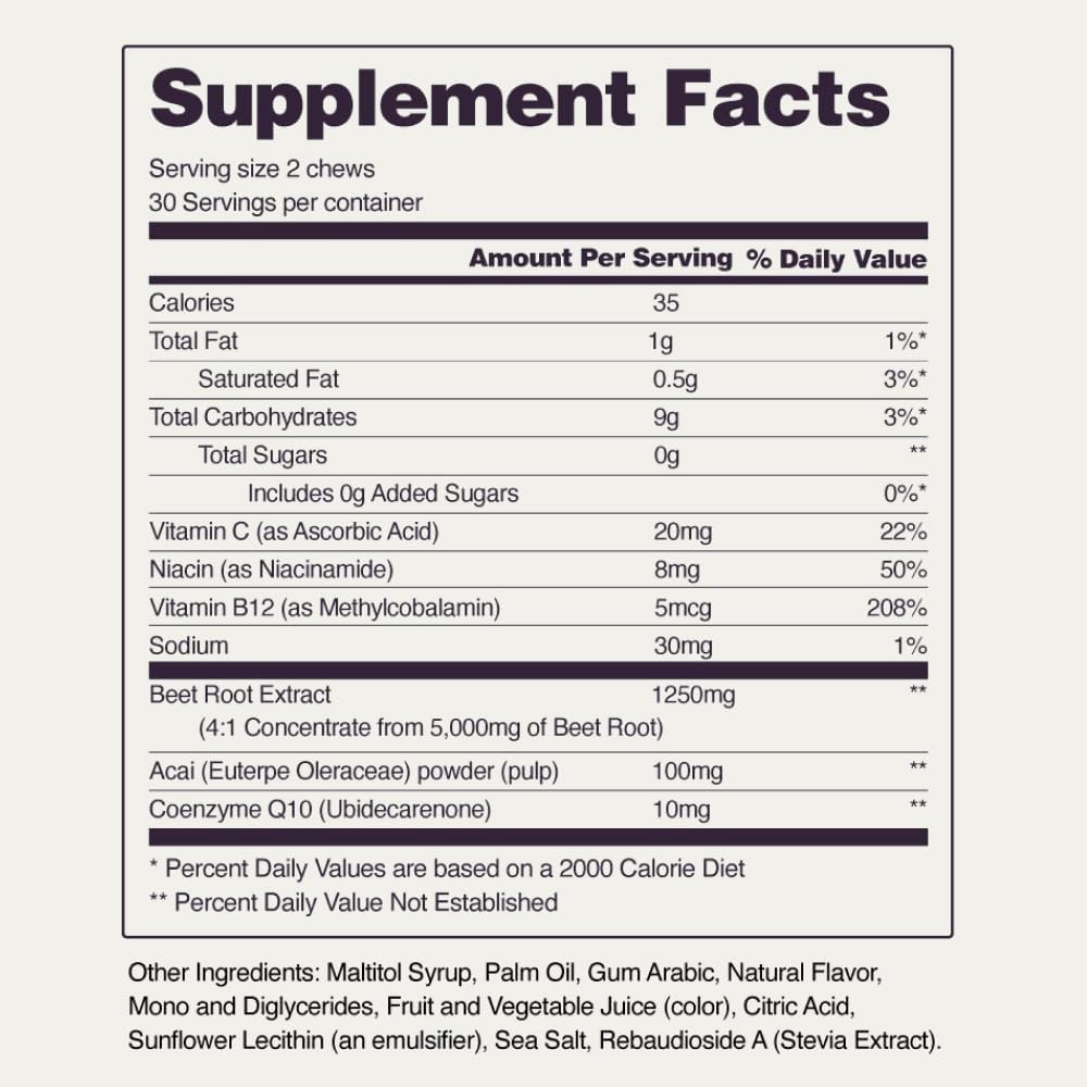 Snap Supplements Heart Beets Beet Root Soft Chews, Cardiovascular Support Supplement for Men & Women, CoQ10 & Acai, Energy & Circulation Support, - dailyvitalstore