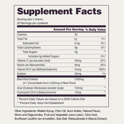 Snap Supplements Heart Beets Beet Root Soft Chews, Cardiovascular Support Supplement for Men & Women, CoQ10 & Acai, Energy & Circulation Support, - dailyvitalstore