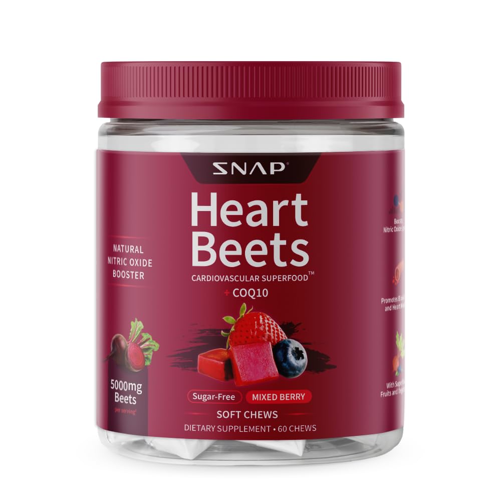 Snap Supplements Heart Beets Beet Root Soft Chews, Cardiovascular Support Supplement for Men & Women, CoQ10 & Acai, Energy & Circulation Support, - dailyvitalstore