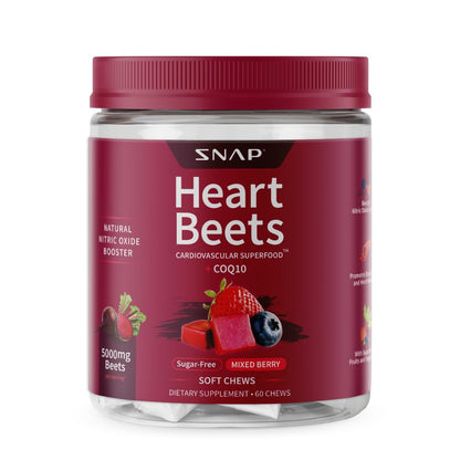 Snap Supplements Heart Beets Beet Root Soft Chews, Cardiovascular Support Supplement for Men & Women, CoQ10 & Acai, Energy & Circulation Support, - dailyvitalstore