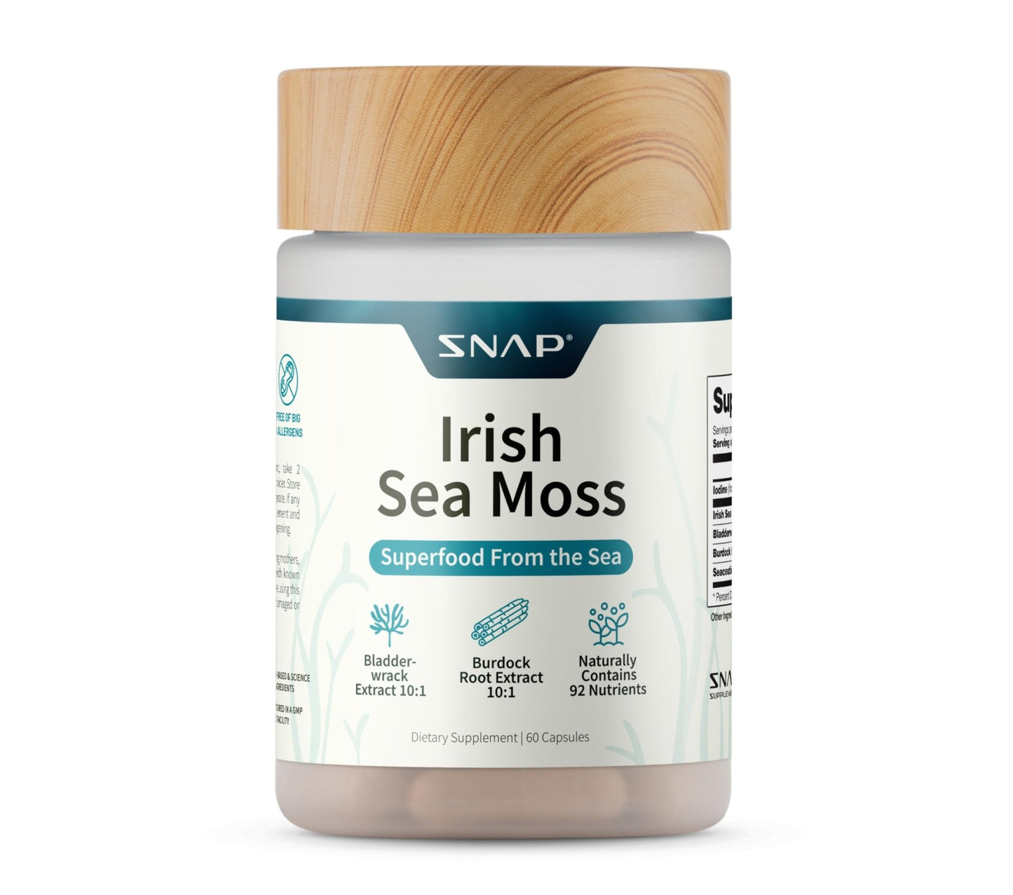 Snap Supplements Irish Sea Moss with Bladderwrack, Burdock Root & Iodine – Natural Sea Moss Supplement to Support Gut Health, Energy & Healthy-Looking Skin, 60 Vegan Capsules (1 Month Supply) - dailyvitalstore