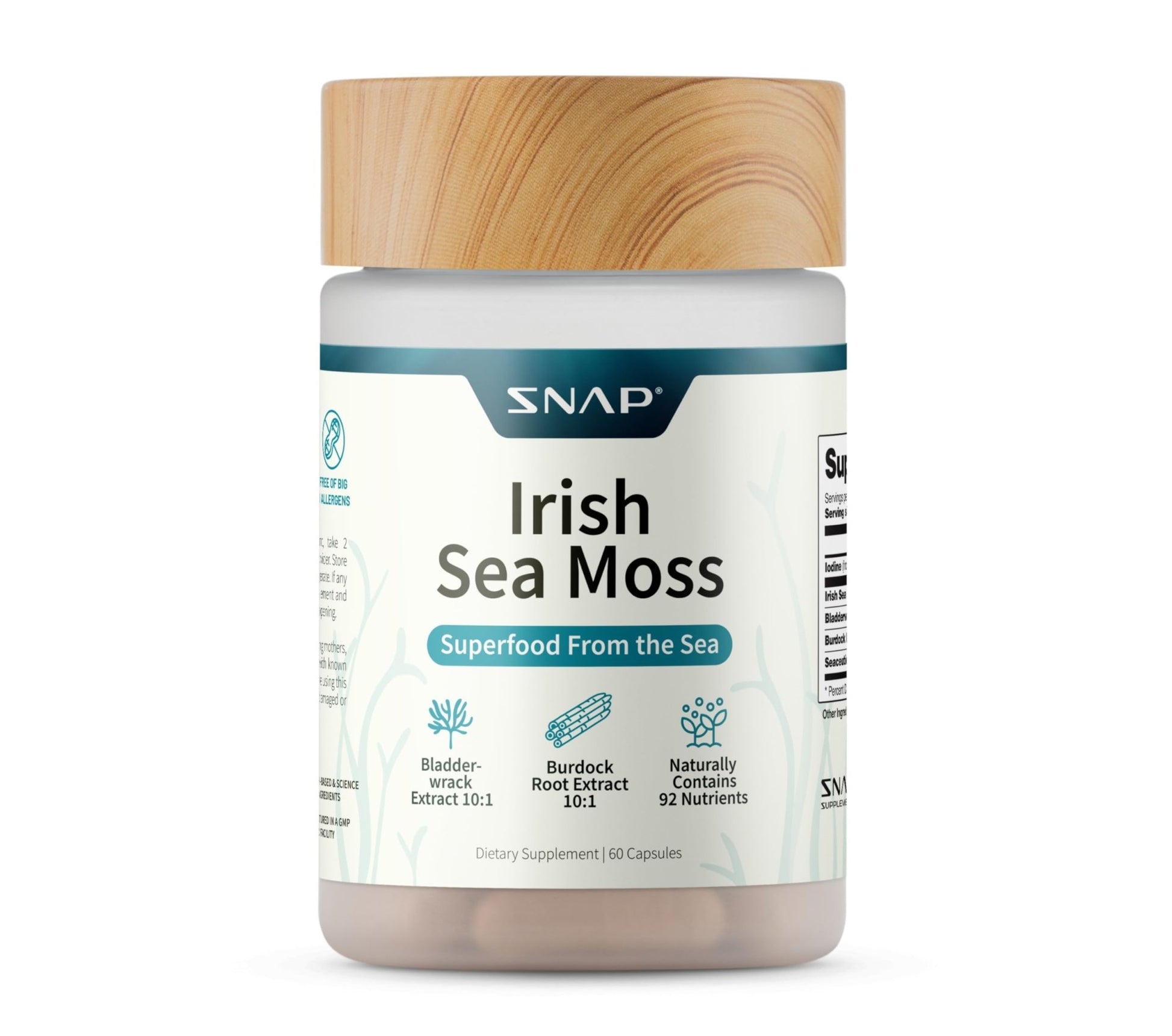 Snap Supplements Irish Sea Moss with Bladderwrack, Burdock Root & Iodine – Natural Sea Moss Supplement to Support Gut Health, Energy & Healthy-Looking Skin, 60 Vegan Capsules (1 Month Supply) - dailyvitalstore