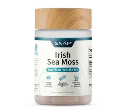 Snap Supplements Irish Sea Moss with Bladderwrack, Burdock Root & Iodine – Natural Sea Moss Supplement to Support Gut Health, Energy & Healthy-Looking Skin, 60 Vegan Capsules (1 Month Supply) - dailyvitalstore