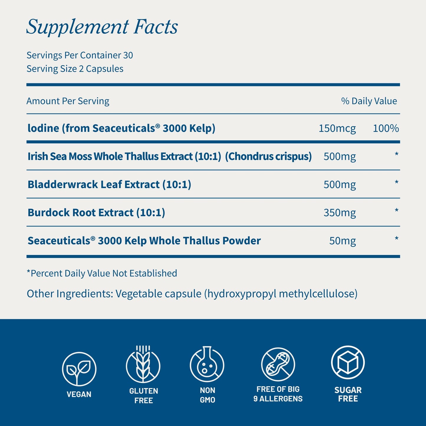 Snap Supplements Irish Sea Moss with Bladderwrack, Burdock Root & Iodine – Natural Sea Moss Supplement to Support Gut Health, Energy & Healthy-Looking Skin, 60 Vegan Capsules (1 Month Supply) - dailyvitalstore