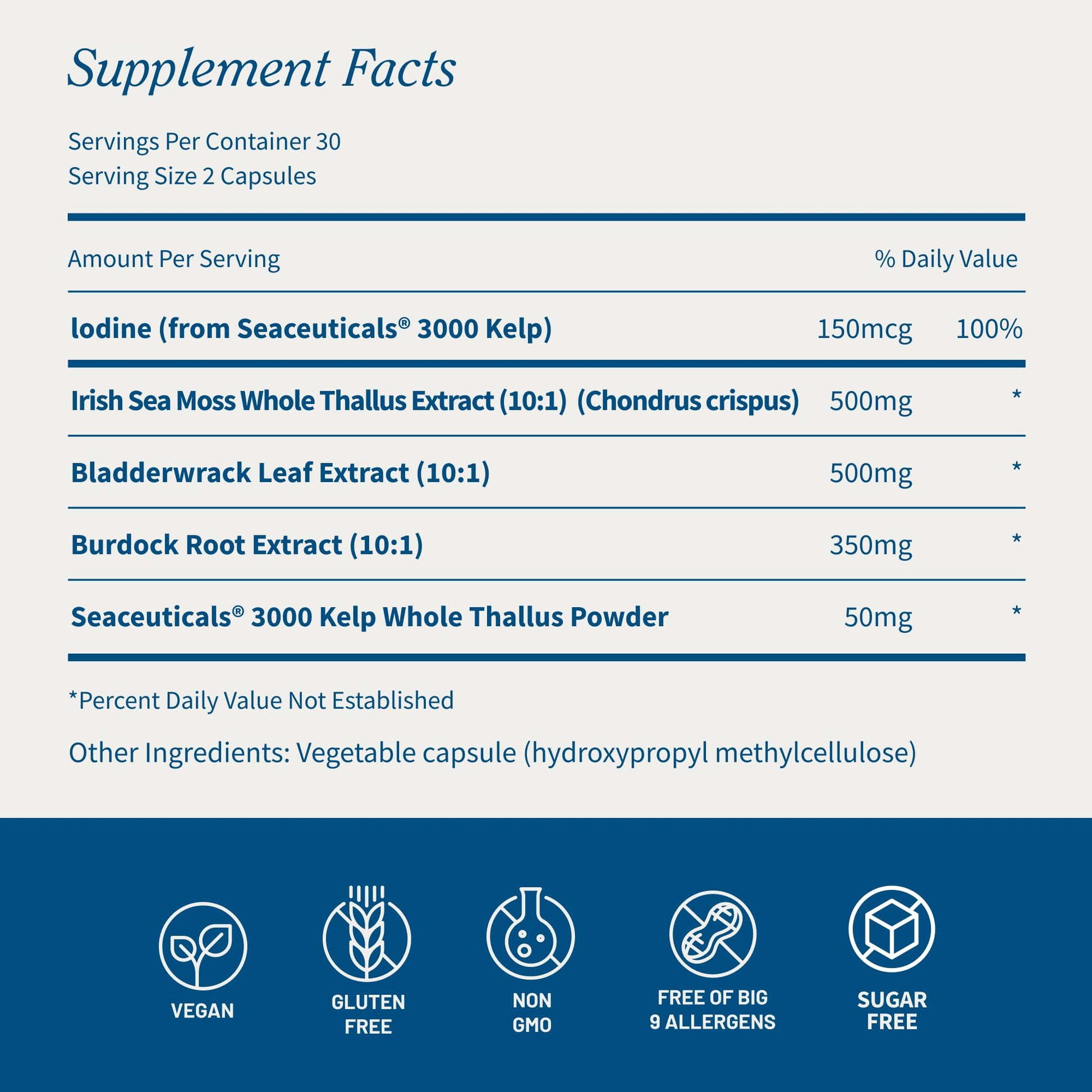 Snap Supplements Irish Sea Moss with Bladderwrack, Burdock Root & Iodine – Natural Sea Moss Supplement to Support Gut Health, Energy & Healthy-Looking Skin, 60 Vegan Capsules (1 Month Supply) - dailyvitalstore