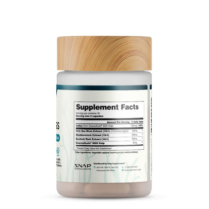 Snap Supplements Irish Sea Moss with Bladderwrack, Burdock Root & Iodine – Natural Sea Moss Supplement to Support Gut Health, Energy & Healthy-Looking Skin, 60 Vegan Capsules (1 Month Supply) - dailyvitalstore