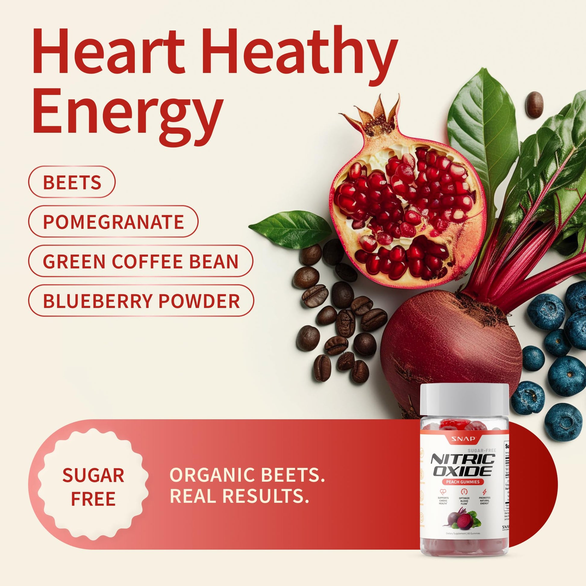 Snap Supplements Nitric Oxide Beet Root Gummies Supplement with Organic Beets - Energy & Circulation Support, 60 Sugar-Free Gummies (30 Servings, 1 Month Supply), Peach - dailyvitalstore