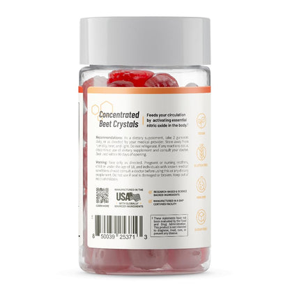 Snap Supplements Nitric Oxide Beet Root Gummies Supplement with Organic Beets - Energy & Circulation Support, 60 Sugar-Free Gummies (30 Servings, 1 Month Supply), Peach - dailyvitalstore