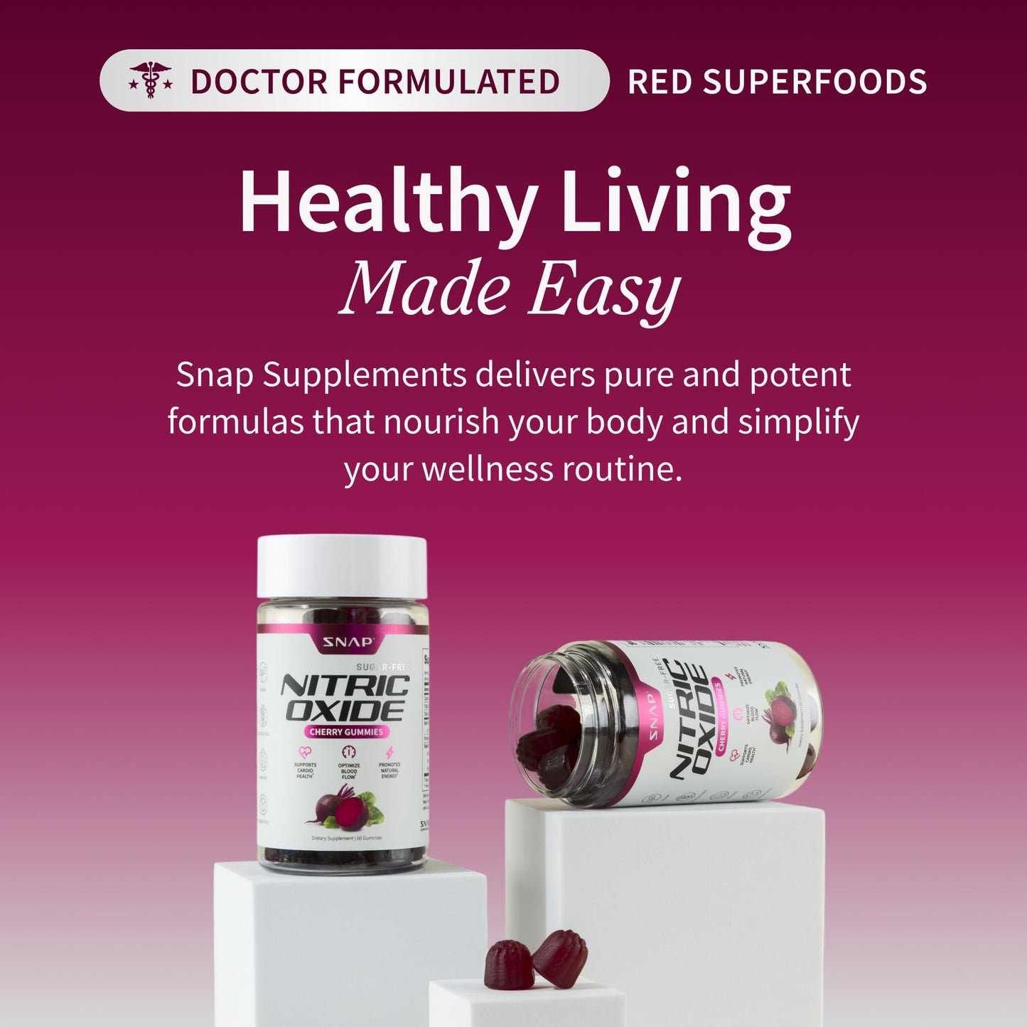 Snap Supplements Nitric Oxide Gummies - Beet Root Extract 300mg, Sugar Free Beetroot Supplement with Pomegranate Powder for Circulation & Natural Energy, 60 Vegan Gummies, Cherry Flavor - dailyvitalstore