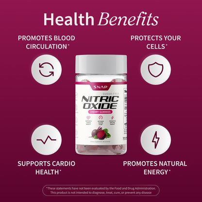 Snap Supplements Nitric Oxide Gummies - Beet Root Extract 300mg, Sugar Free Beetroot Supplement with Pomegranate Powder for Circulation & Natural Energy, 60 Vegan Gummies, Cherry Flavor - dailyvitalstore