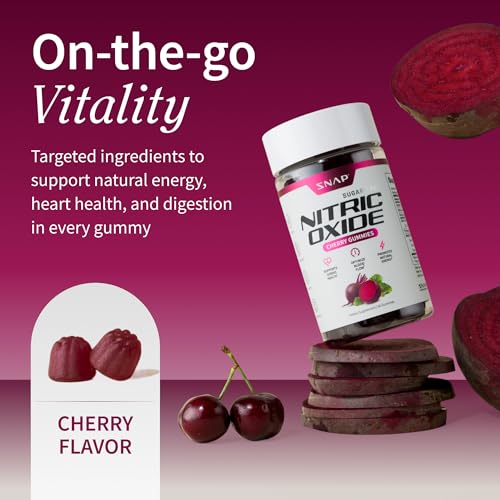 Snap Supplements Nitric Oxide Gummies - Beet Root Extract 300mg, Sugar Free Beetroot Supplement with Pomegranate Powder for Circulation & Natural Energy, 60 Vegan Gummies, Cherry Flavor - dailyvitalstore