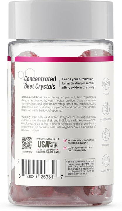 Snap Supplements Nitric Oxide Gummies - Beet Root Extract 300mg, Sugar Free Beetroot Supplement with Pomegranate Powder for Circulation & Natural Energy, 60 Vegan Gummies, Cherry Flavor - dailyvitalstore