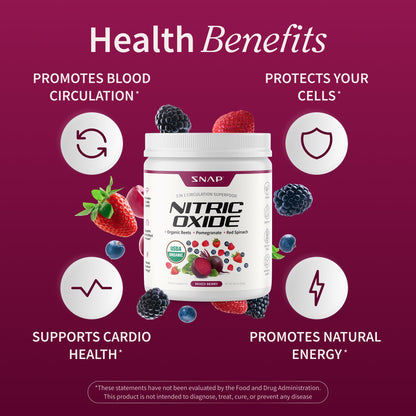 Snap Supplements Organic Beet Root Powder Nitric Oxide Supplement for Men & Women, Red Spinach & Pomegranate, Supports Healthy Energy & Blood Pressure Already in Normal Range, 30 Servings, Mixed Berry - dailyvitalstore