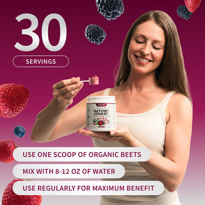 Snap Supplements Organic Beet Root Powder Nitric Oxide Supplement for Men & Women, Red Spinach & Pomegranate, Supports Healthy Energy & Blood Pressure Already in Normal Range, 30 Servings, Mixed Berry - dailyvitalstore