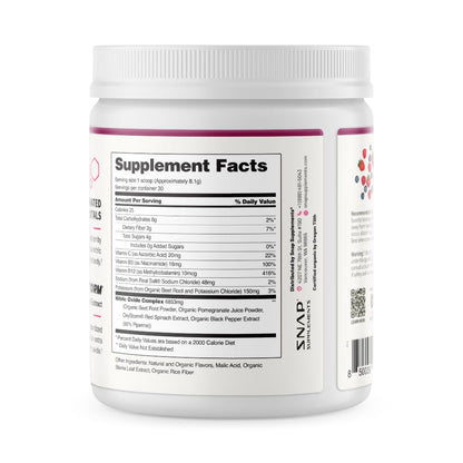 Snap Supplements Organic Beet Root Powder Nitric Oxide Supplement for Men & Women, Red Spinach & Pomegranate, Supports Healthy Energy & Blood Pressure Already in Normal Range, 30 Servings, Mixed Berry - dailyvitalstore