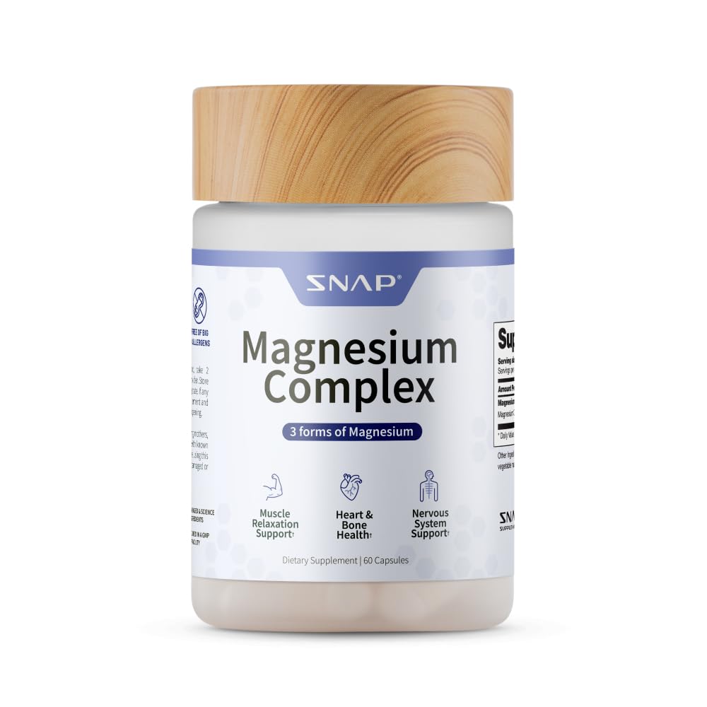 Snap Triple Magnesium Complex for Women & Men for Sleep & Muscle Support – 400mg, 3-in-1 Magnesium Supplement – Bisglycinate, Citrate & Oxide – Chelated for High-Absorption, 60 Vegetarian Capsules - dailyvitalstore