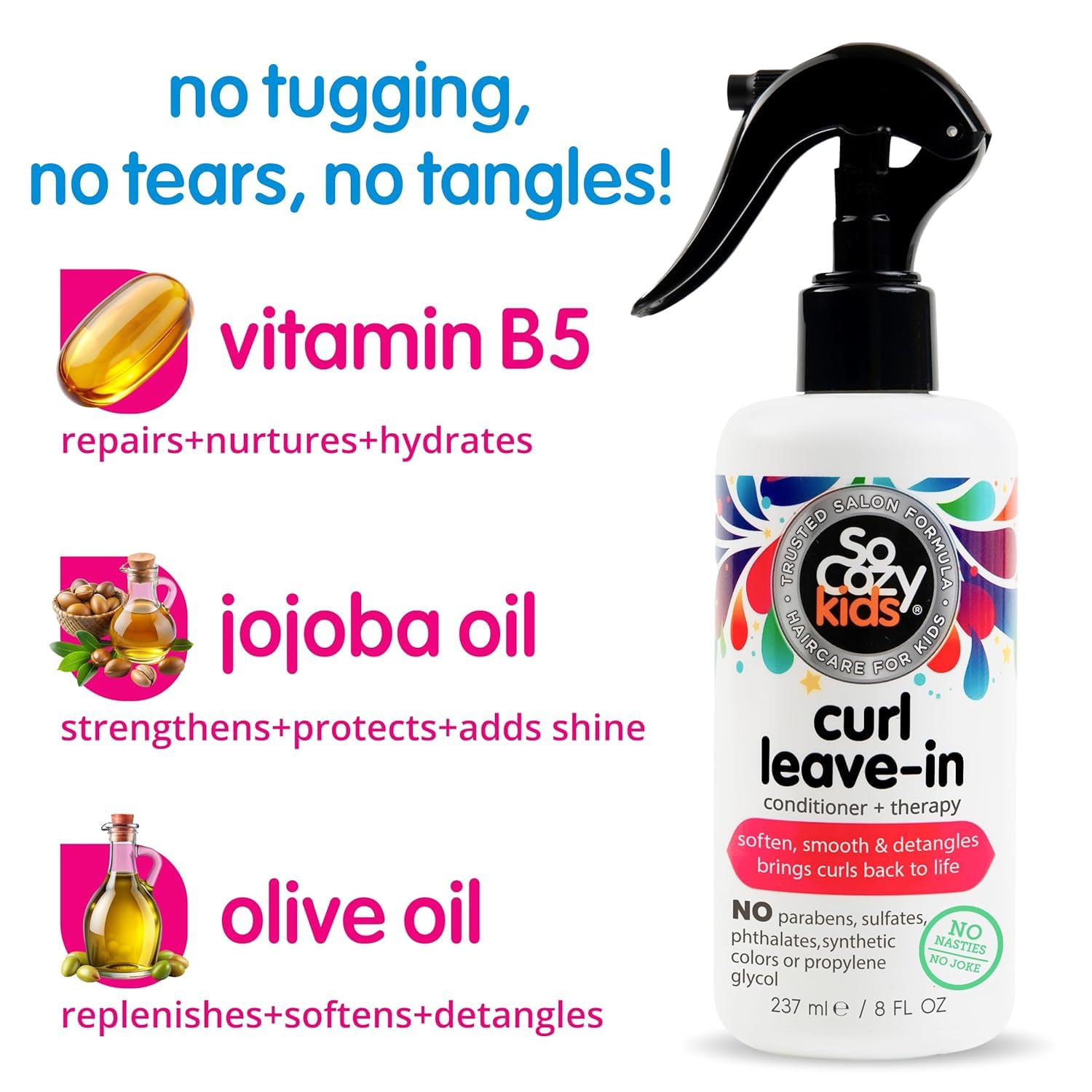 So Cozy Leave In Conditioner Spray (8 Fl Oz) Paraben-Free Detangler for Kids' Curly Hair, Deep Conditioner & Tangle-Free Curls, Gentle & Nourishing with Keratin, Vitamin B5, Olive Oil & Jojoba Oil - dailyvitalstore