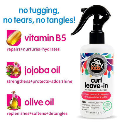 So Cozy Leave In Conditioner Spray (8 Fl Oz) Paraben-Free Detangler for Kids' Curly Hair, Deep Conditioner & Tangle-Free Curls, Gentle & Nourishing with Keratin, Vitamin B5, Olive Oil & Jojoba Oil - dailyvitalstore
