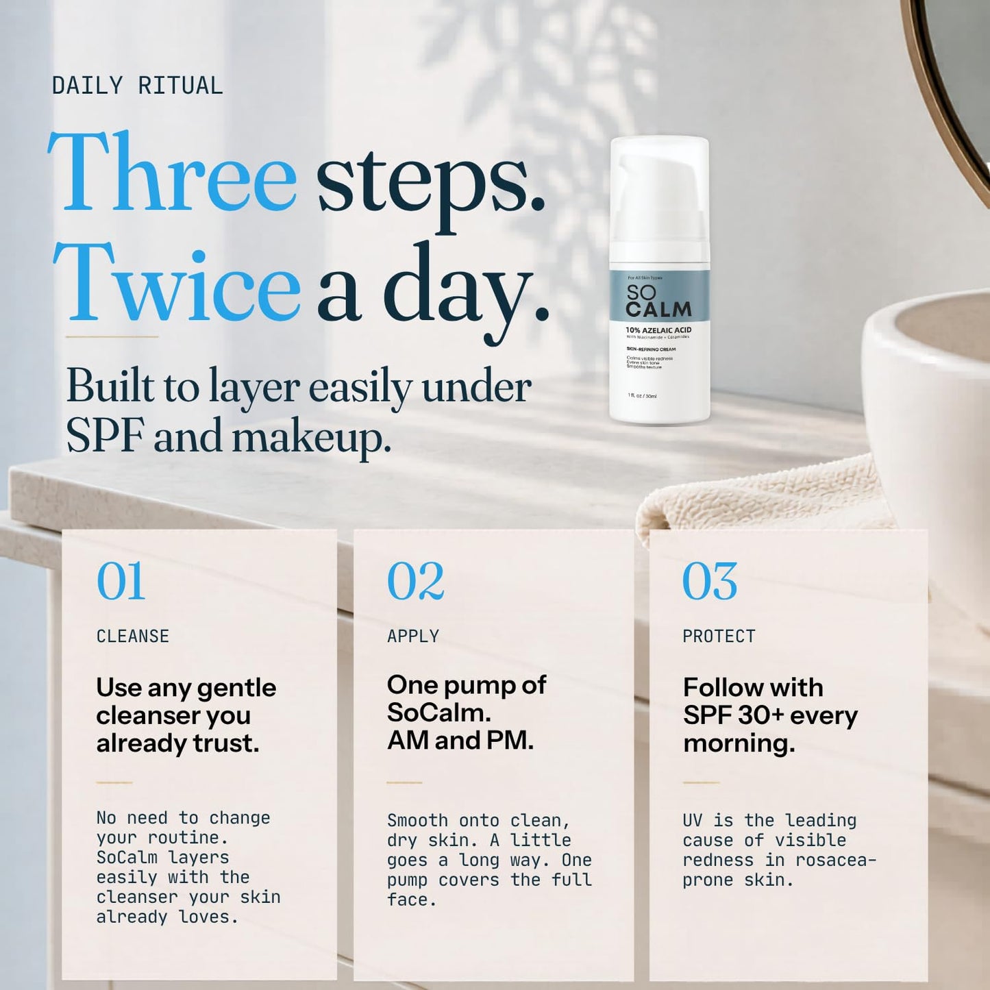 SoCalm Azelaic Acid 10% for Rosacea-Prone Skin – Calms Face Redness & Evens Tone, with Niacinamide & Ceramide NP, Fragrance-Free, 30ml / 1oz - dailyvitalstore