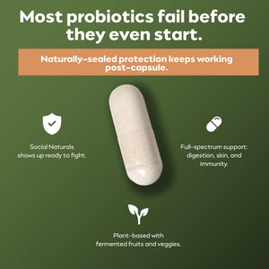 Social Naturals Daily Probiotic Capsules for Gut Health & Bloating | Bifidobacterium | Multi-Strain with Prebiotic + Postbiotic | 20 Billion CFU | Vegan | 30 Capsules - dailyvitalstore