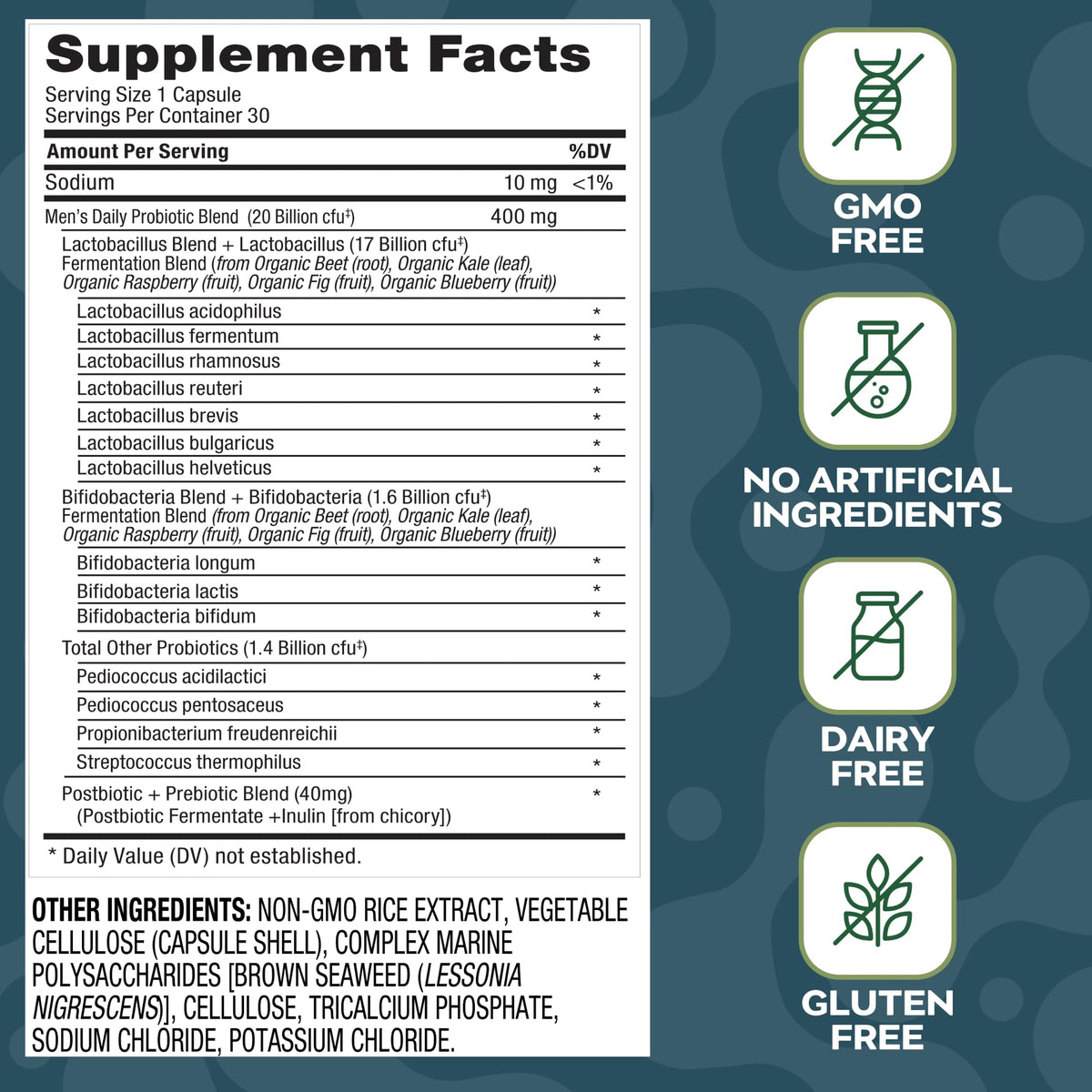 Social Naturals Men’s Probiotic | 20 Billion CFU | Prebiotic + Postbiotic Blend | Gut, Colon & Immune Support | Vegan | Shelf-Stable | 30 Capsules - dailyvitalstore