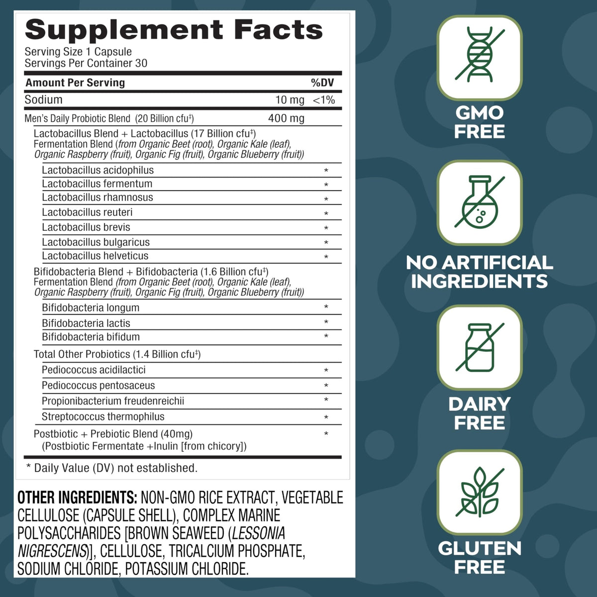 Social Naturals Men’s Probiotic | 20 Billion CFU | Prebiotic + Postbiotic Blend | Gut, Colon & Immune Support | Vegan | Shelf-Stable | 30 Capsules - dailyvitalstore