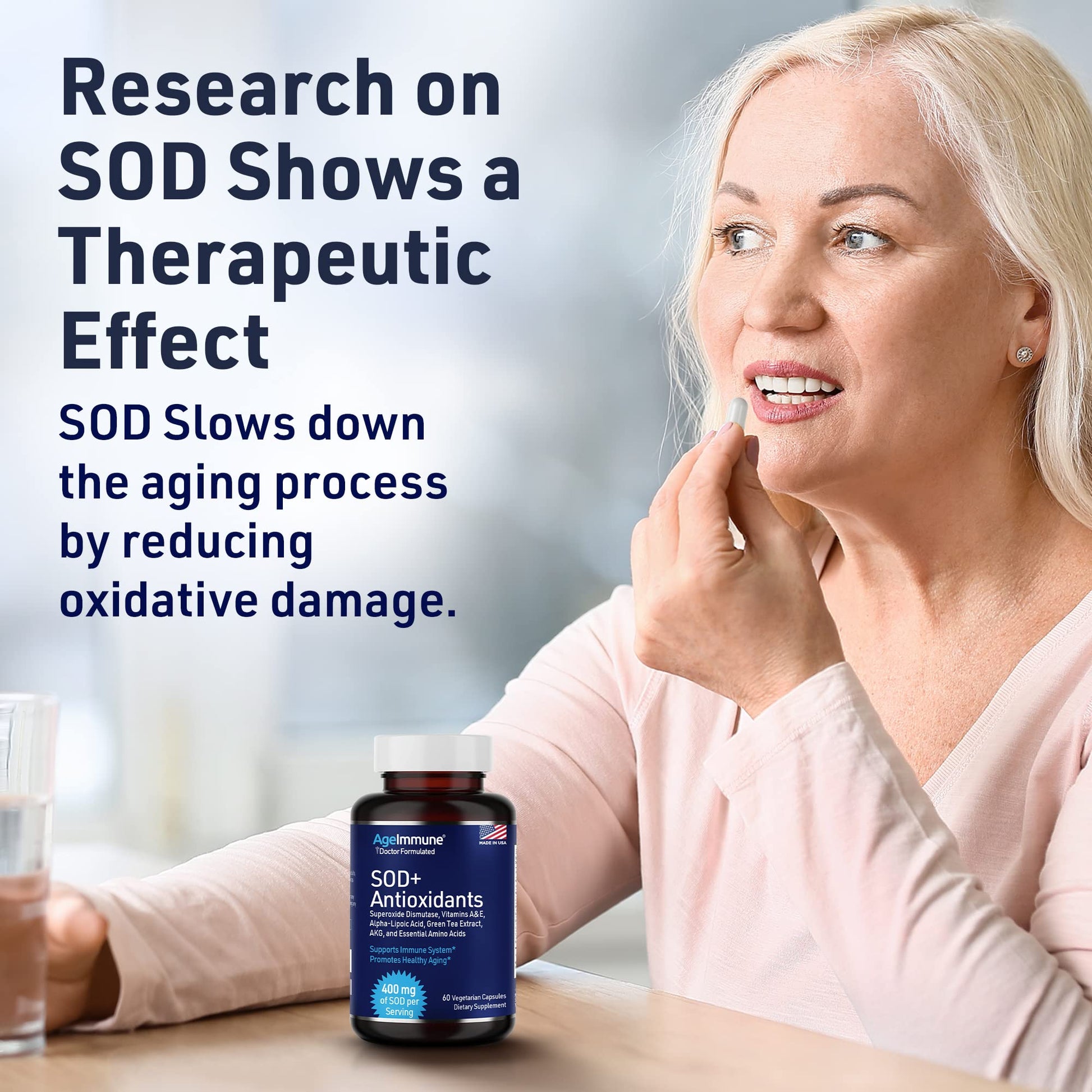 SOD Antioxidants Complex Healthy Aging Supplement - 400mg of Superoxide Dismutase - Alpha Lipoic Acid - L-Arginine -Lysine - AKG - Vitamin A - Vitamin E for Immune Support-60 Capsules - dailyvitalstore