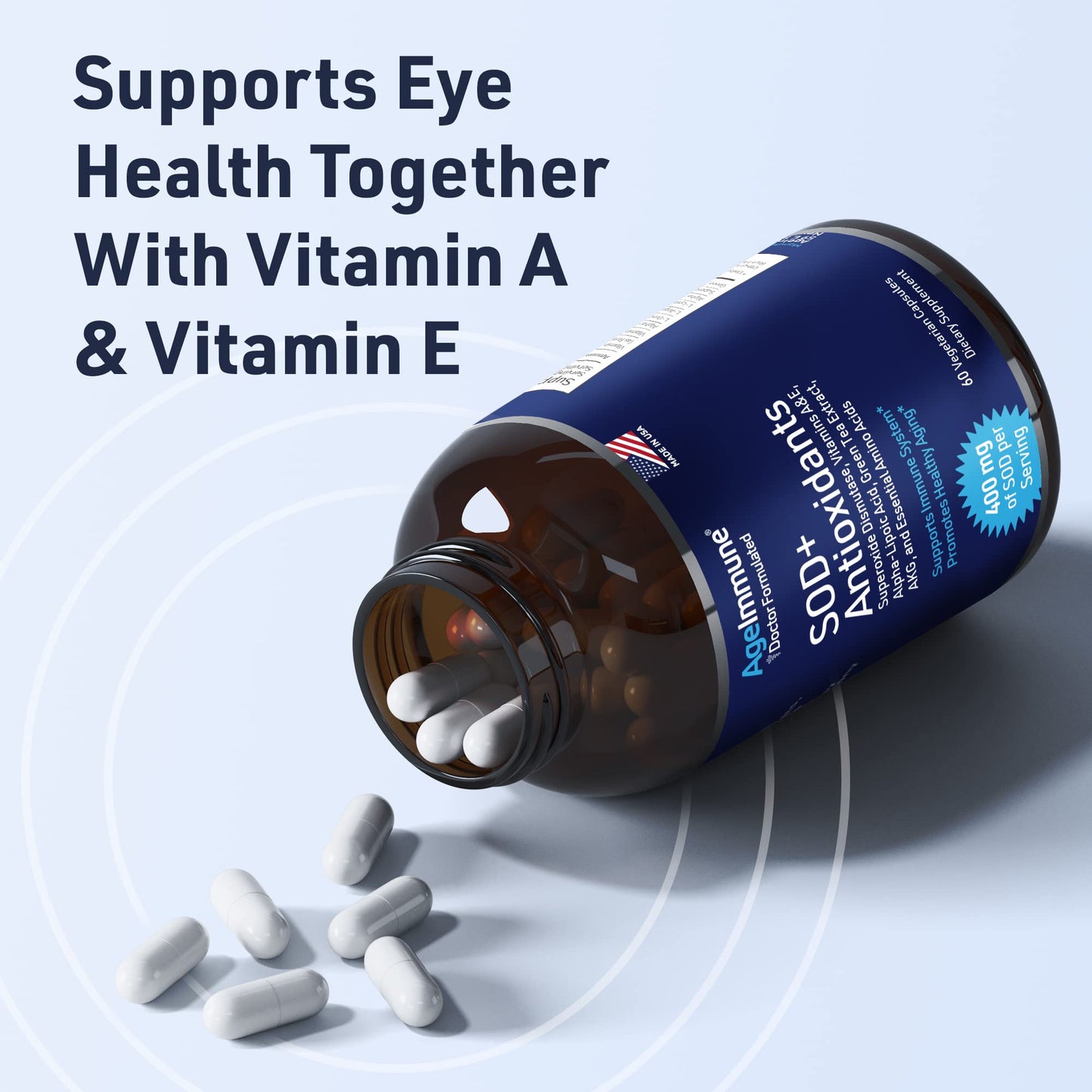 SOD Antioxidants Complex Healthy Aging Supplement - 400mg of Superoxide Dismutase - Alpha Lipoic Acid - L-Arginine -Lysine - AKG - Vitamin A - Vitamin E for Immune Support-60 Capsules - dailyvitalstore