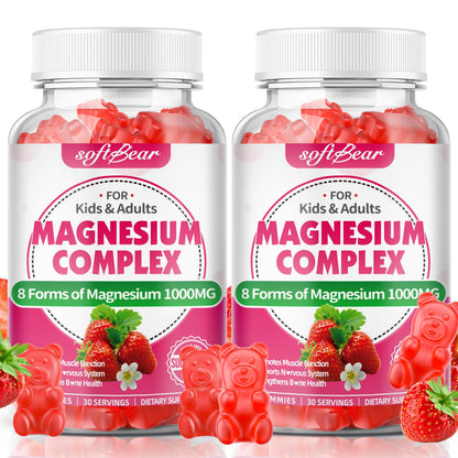 softbear Magnesium Complex Gummies for Women & Men & Kids, 8 in 1 Magnesium Complex Supplement 1000mg-Magnesium Glycinate,Citrate,Malate Supports Calm, Zzz, Muscle Cramp, Strawberry Flavor 120 Count - dailyvitalstore