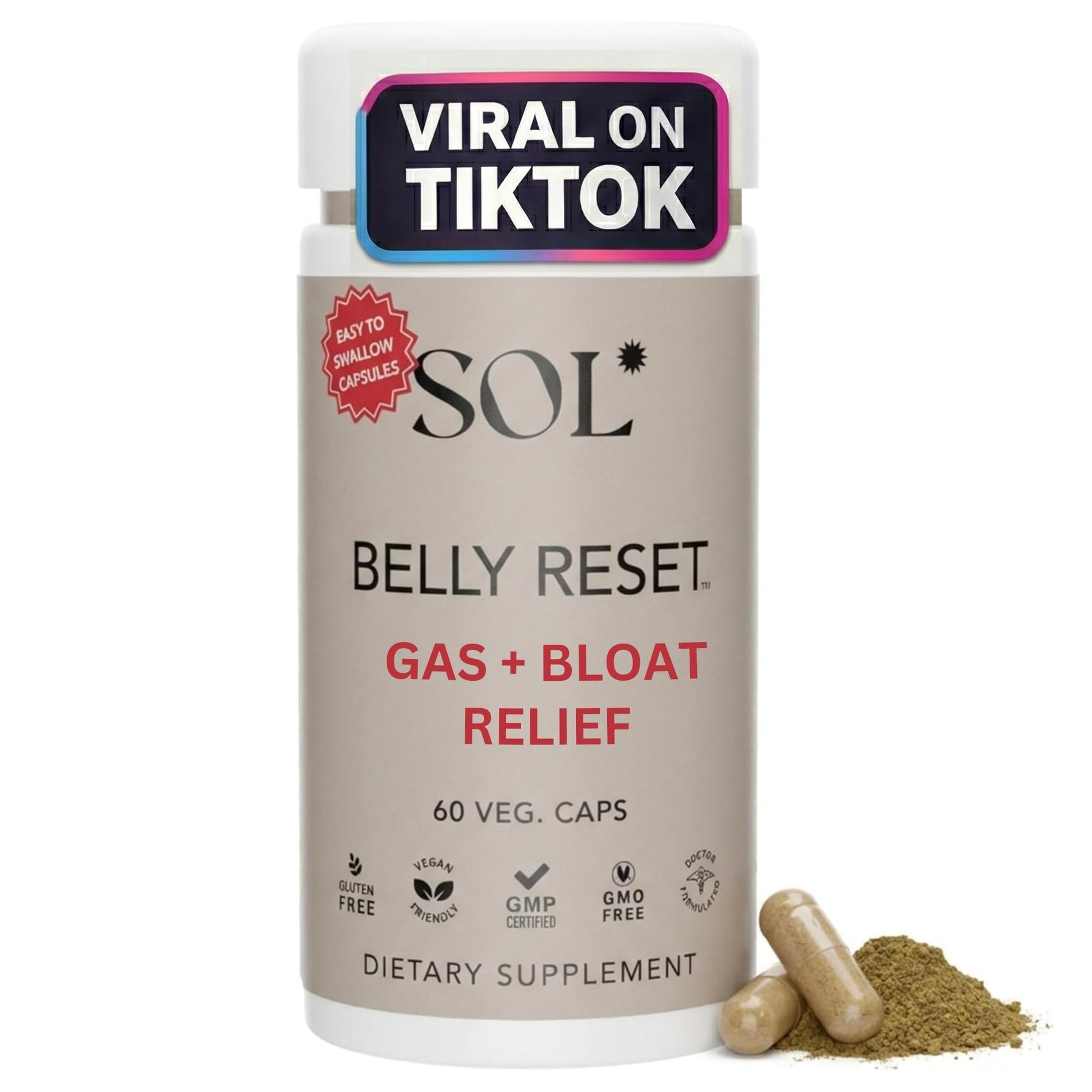 Sol Nutrition Complete Belly Reset - Gut Cleanse Detox for Men & Women - 60 Easy to Swallow Capsules - Herbal, Vegan & Gluten Free Gut Reset - dailyvitalstore