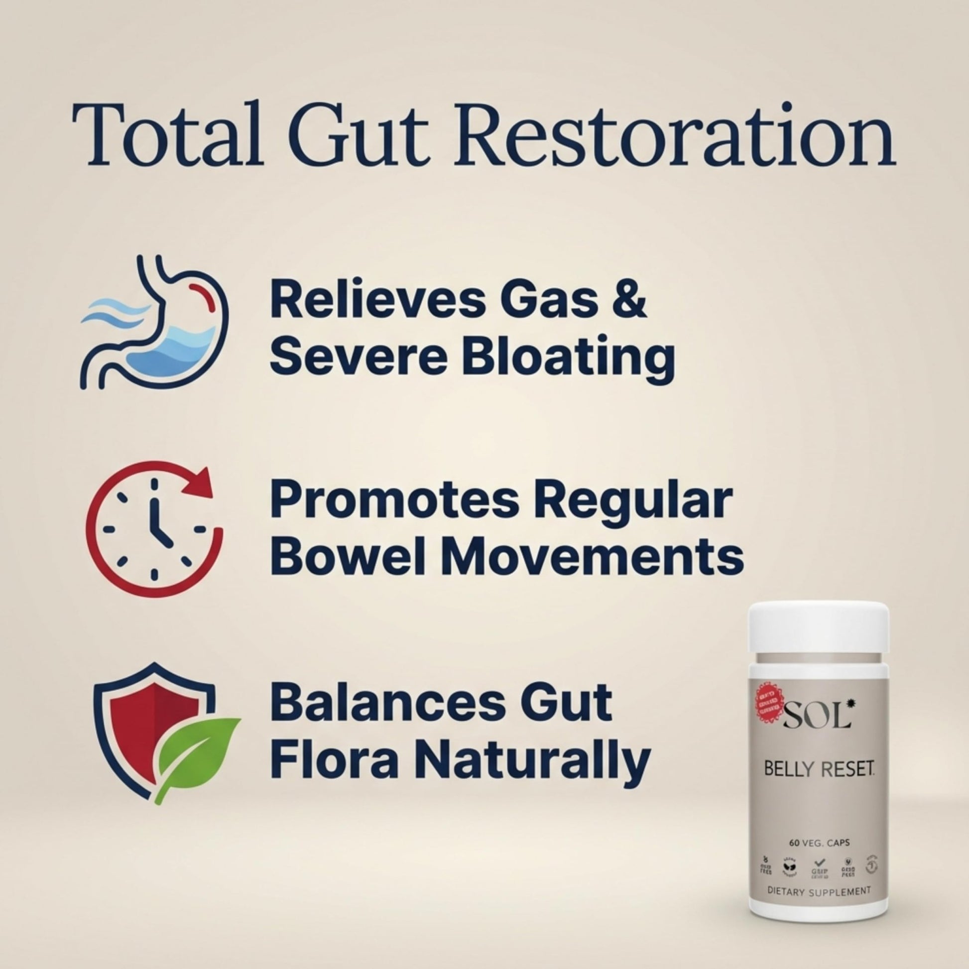 Sol Nutrition Complete Belly Reset - Gut Cleanse Detox for Men & Women - 60 Easy to Swallow Capsules - Herbal, Vegan & Gluten Free Gut Reset - dailyvitalstore