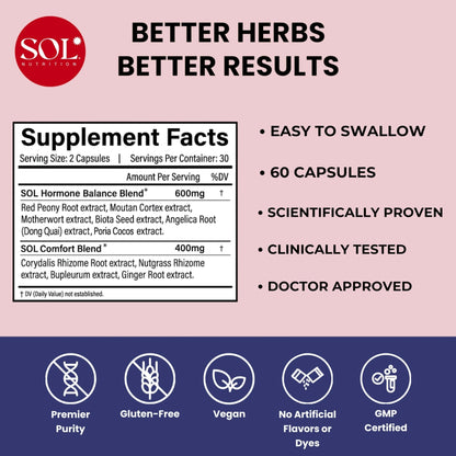 Sol Nutrition Ease the Flow - PMS Support, Menstrual Relief, PMDD Supplements, Period Relief Products, Eases Bloating & Mood Swings, Vitamins B6 & B8, 60 Easy-to-Swallow Capsules - dailyvitalstore