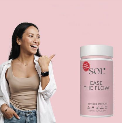 Sol Nutrition Ease the Flow - PMS Support, Menstrual Relief, PMDD Supplements, Period Relief Products, Eases Bloating & Mood Swings, Vitamins B6 & B8, 60 Easy-to-Swallow Capsules - dailyvitalstore