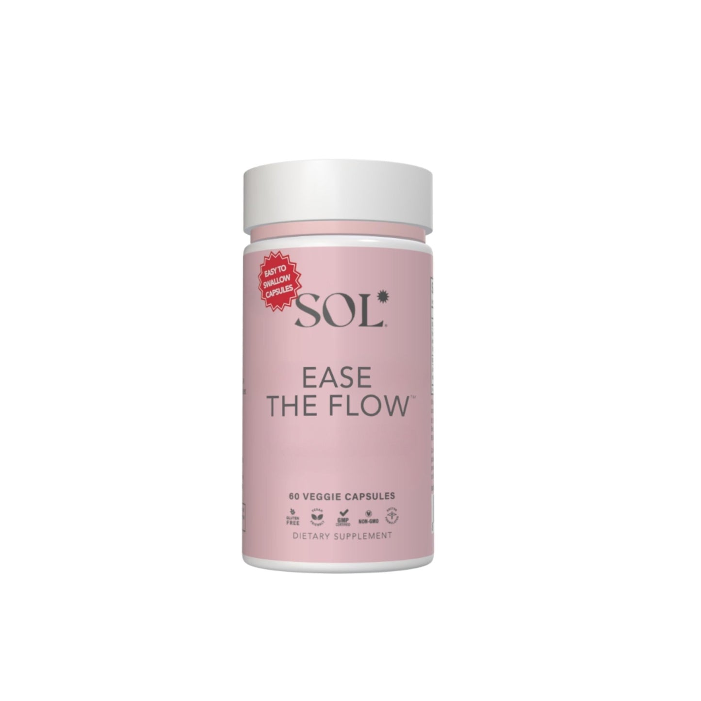 Sol Nutrition Ease the Flow - PMS Support, Menstrual Relief, PMDD Supplements, Period Relief Products, Eases Bloating & Mood Swings, Vitamins B6 & B8, 60 Easy-to-Swallow Capsules - dailyvitalstore
