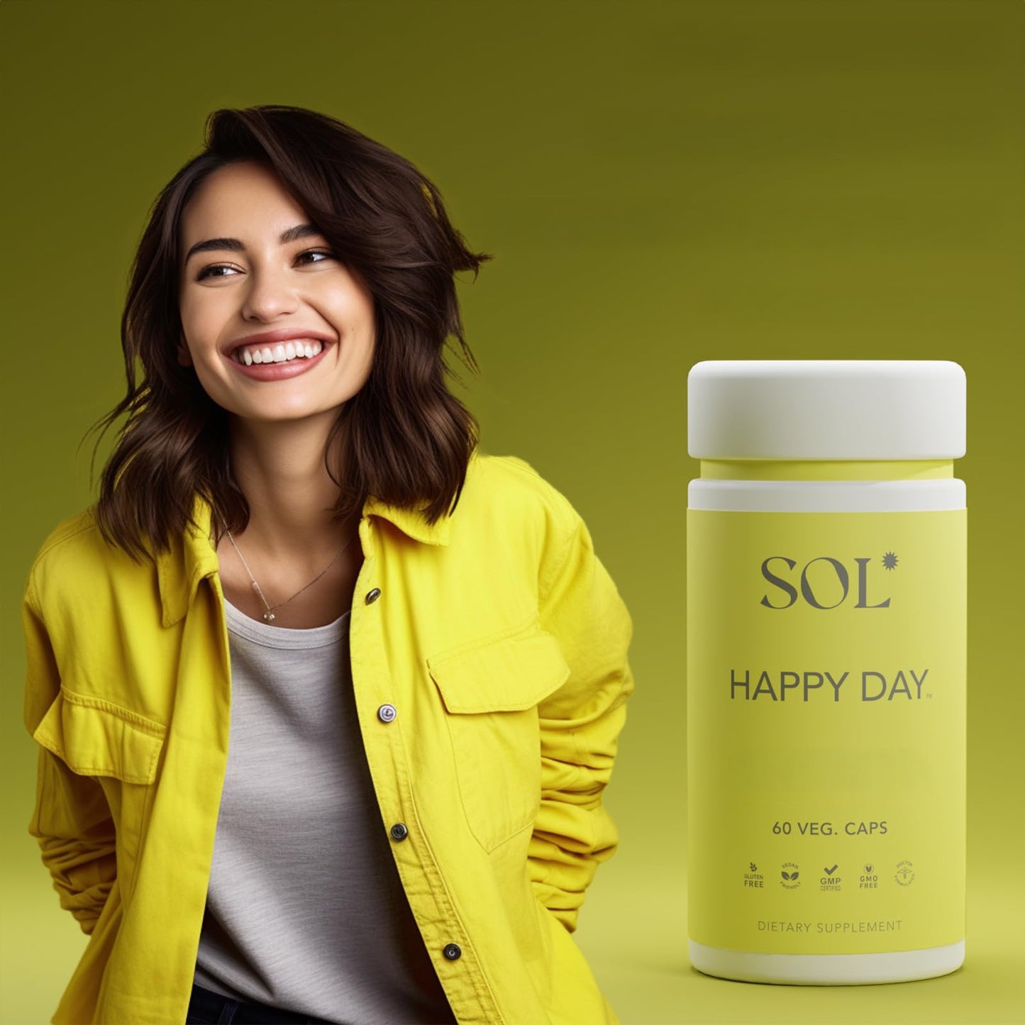 Sol Nutrition Happy Day Supplement: Combining The Natural Herbal Properties of Collective Happiness Bark, Astragalus, and Gingko Biloba to Support a Healthy Lifestyle - 60 Easy to Swallow Capsules - dailyvitalstore