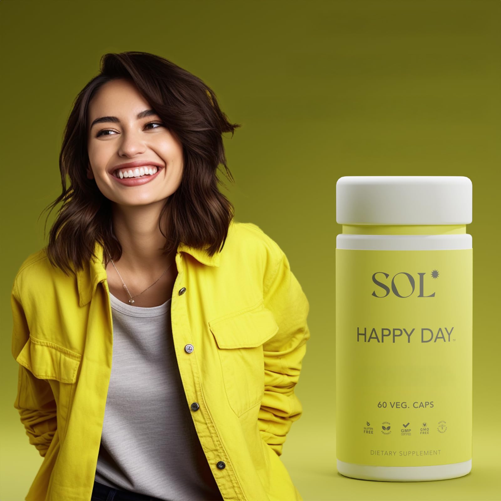 Sol Nutrition Happy Day Supplement: Combining The Natural Herbal Properties of Collective Happiness Bark, Astragalus, and Gingko Biloba to Support a Healthy Lifestyle - 60 Easy to Swallow Capsules - dailyvitalstore