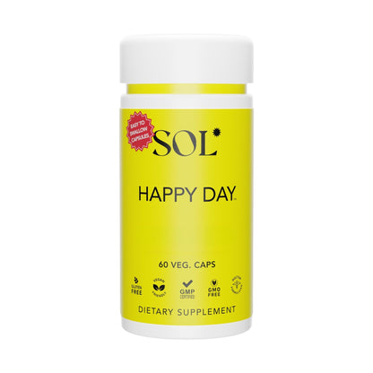 Sol Nutrition Happy Day Supplement: Combining The Natural Herbal Properties of Collective Happiness Bark, Astragalus, and Gingko Biloba to Support a Healthy Lifestyle - 60 Easy to Swallow Capsules - dailyvitalstore