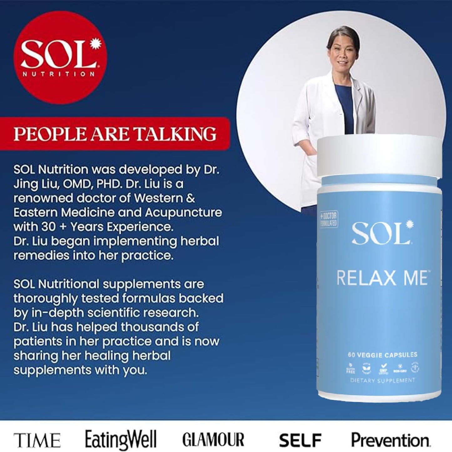 Sol Nutrition Relax Me - Natural Calming Relief for Stress, Tension, & Worry - 15x More Effective - Support Mood, Relax the Mind & Body - Supplements for Adults - Non-Drowsy - 60 Vegetarian Capsules - dailyvitalstore