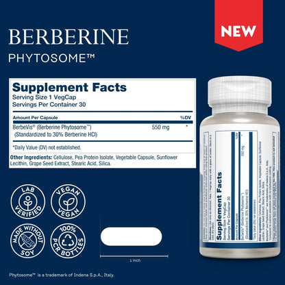 SOLARAY Berberine Phytosome - 9X Absorption and Easy-to-Digest - Standardized to 30% Berberine HCl - Vegan, Made Without Soy - dailyvitalstore