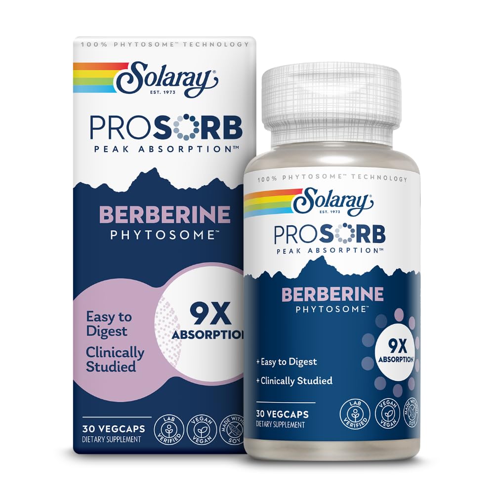 SOLARAY Berberine Phytosome - 9X Absorption and Easy-to-Digest - Standardized to 30% Berberine HCl - Vegan, Made Without Soy - dailyvitalstore