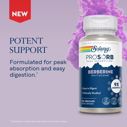 SOLARAY Berberine Phytosome - 9X Absorption and Easy-to-Digest - Standardized to 30% Berberine HCl - Vegan, Made Without Soy - dailyvitalstore