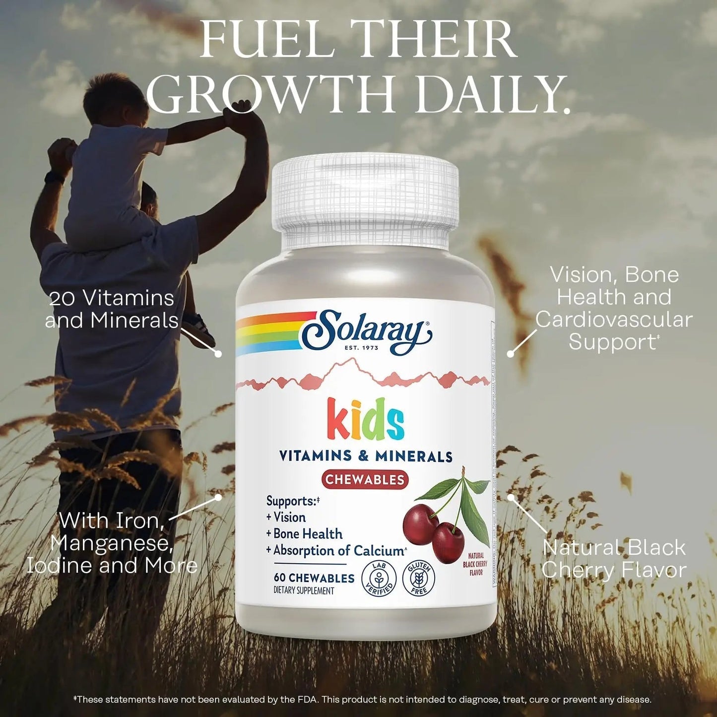 SOLARAY Childrens Vitamins & Minerals Complete Multivitamin for Kids Great Black Cherry Flavor - dailyvitalstore