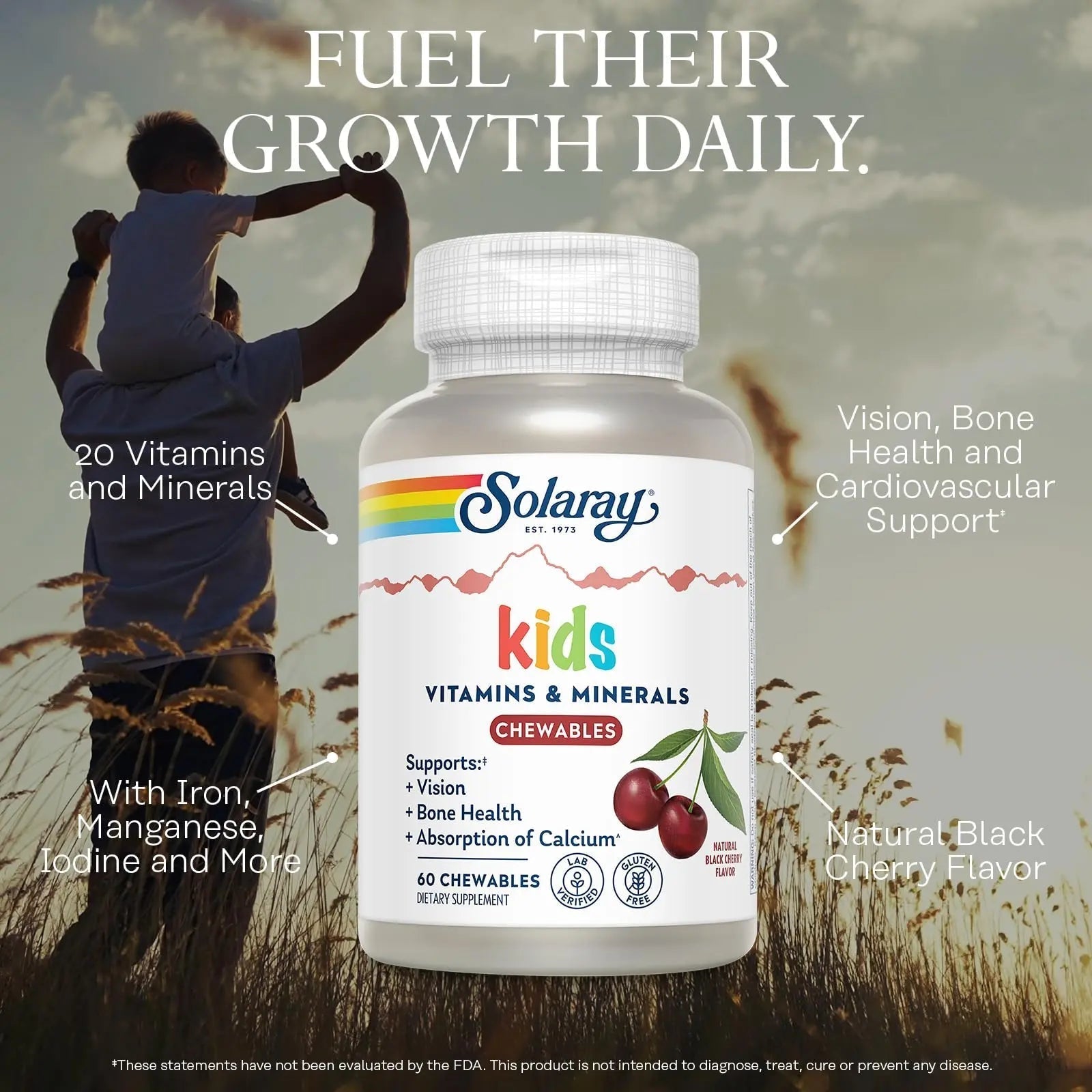 SOLARAY Childrens Vitamins & Minerals Complete Multivitamin for Kids Great Black Cherry Flavor - dailyvitalstore