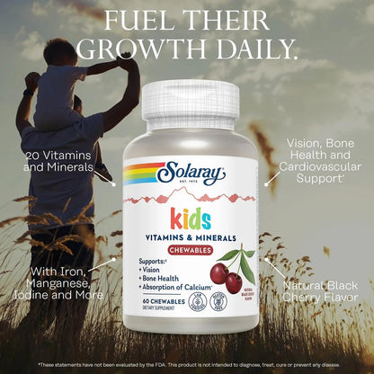 SOLARAY Childrens Vitamins & Minerals Complete Multivitamin for Kids Great Black Cherry Flavor - dailyvitalstore