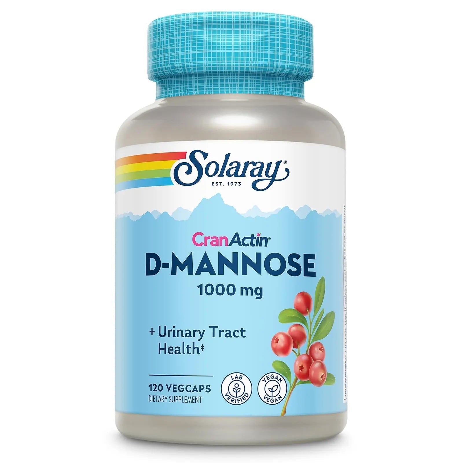 SOLARAY D-Mannose 1000mg with CranActin Cranberry Supplement 400mg, Urinary Tract Health & Bladder Support Capsules with Vitamin C, Vegan, 60 Day Guarantee, 60 Servings, 120 VegCaps (120 CT) - dailyvitalstore
