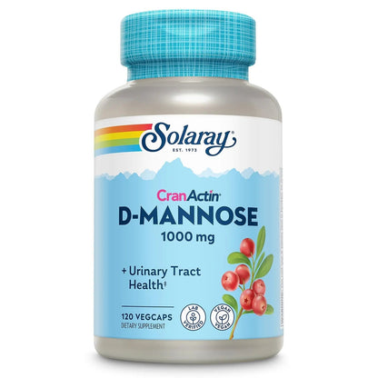 SOLARAY D-Mannose 1000mg with CranActin Cranberry Supplement 400mg, Urinary Tract Health & Bladder Support Capsules with Vitamin C, Vegan, 60 Day Guarantee, 60 Servings, 120 VegCaps (120 CT) - dailyvitalstore
