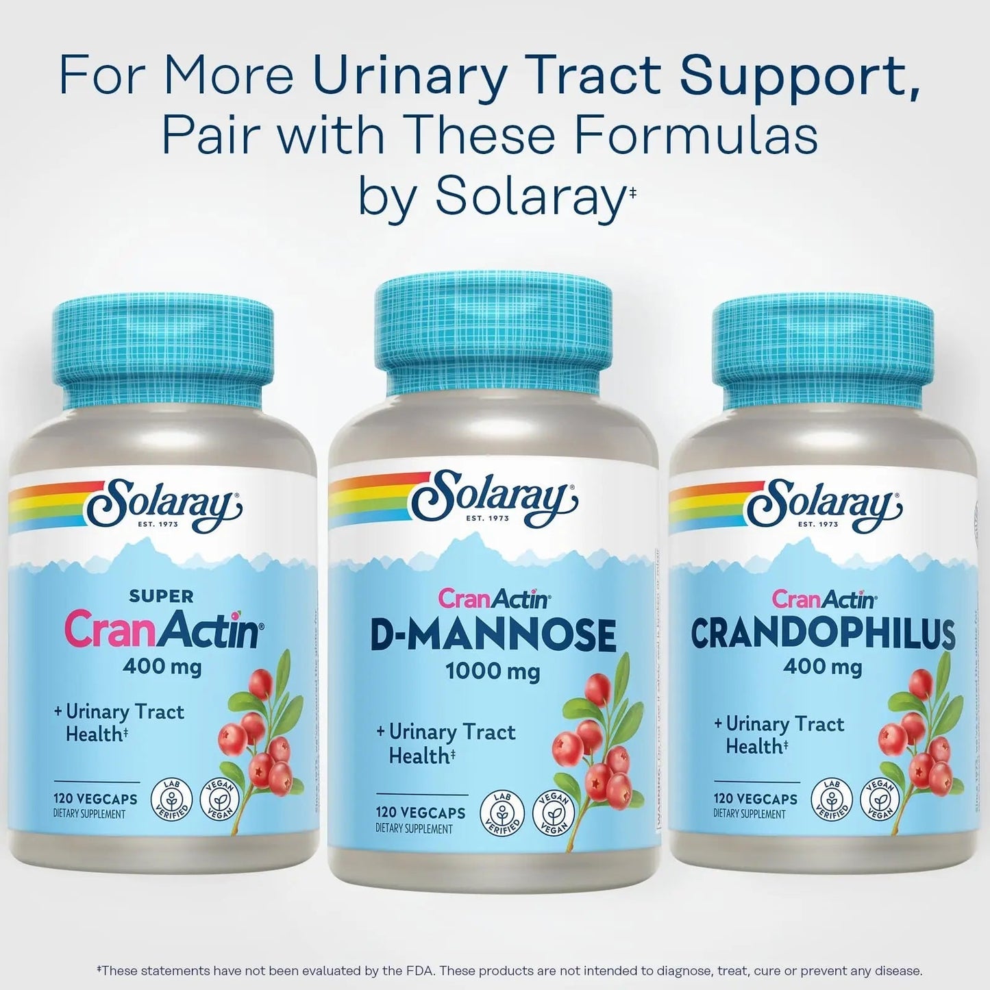 SOLARAY D-Mannose 1000mg with CranActin Cranberry Supplement 400mg, Urinary Tract Health & Bladder Support Capsules with Vitamin C, Vegan, 60 Day Guarantee, 60 Servings, 120 VegCaps (120 CT) - dailyvitalstore